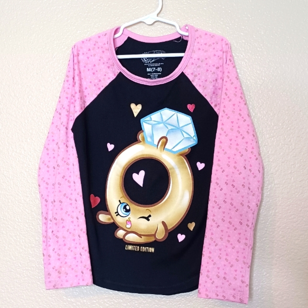 Shopkins Black Pink Limited Edition Long Sleeve Shirt Big Girl's Size Medium